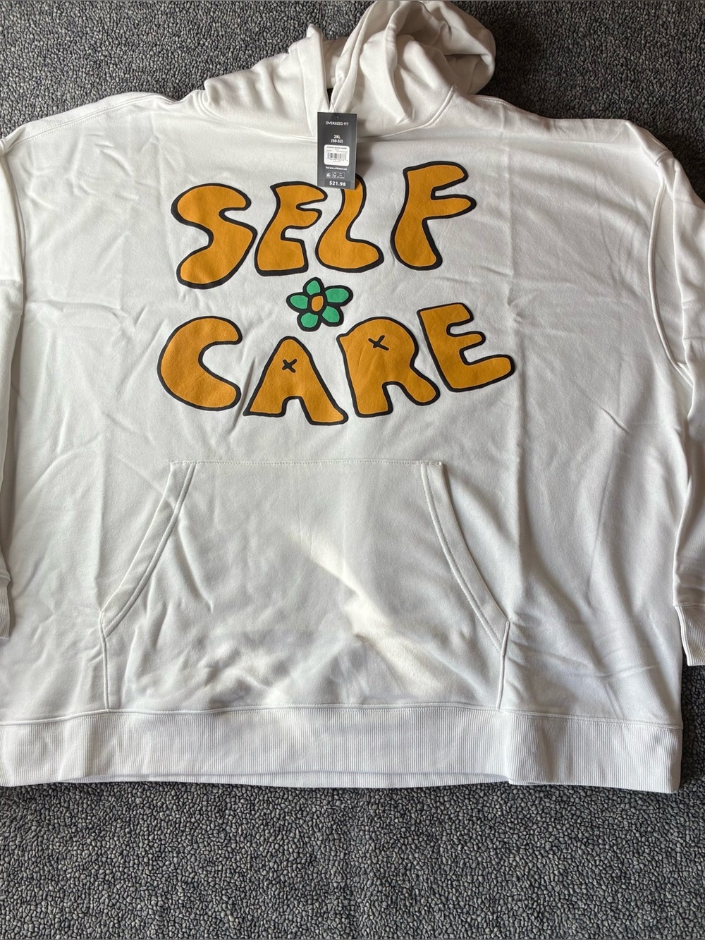 No Boundaries White Zip-Up Hoodie with Yellow SELF CARE Graphic